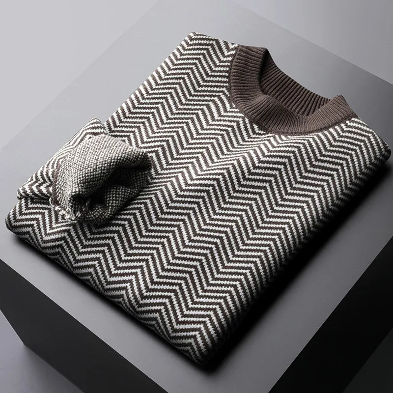 

Мужской Жаккардовый свитер в полоску, с круглым вырезом, размеры до 3XL