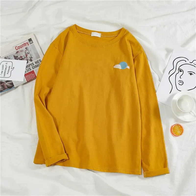 Full Sleeve Yellow GCAROL летний Harajuku Конфеты Футболка Drop Shoulder Appliques над размеры Kawaii футболки для девочек конфеты плюс M-2XL Топы корректирующие - Цвет: Full Sleeve Yellow