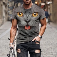 new 3d printing personality cute cat animal mens street casual t shirt sports tide mens young handsome t shirt top