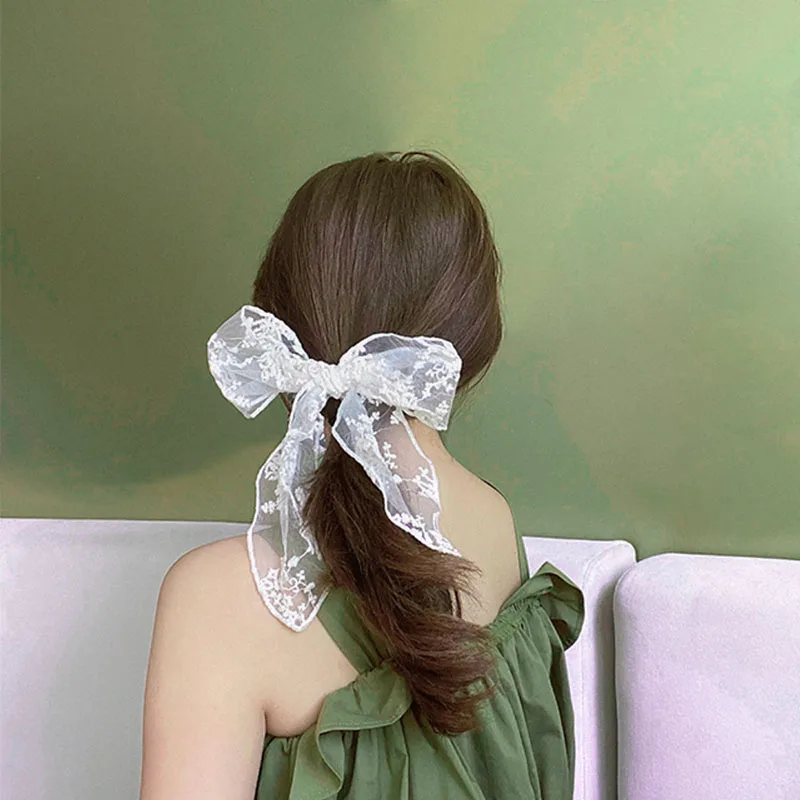 

Summer Vacation Lace Hair Clip Black White Bow Knot Hair Barrettes For Women Ponytail Elegant Hairclip With Mesh Bow
