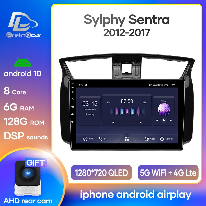 4G LTE Android 10 0 Автомобильный gps мультимедийный видеоплеер в тире для Nissan Sentra black UV 2012