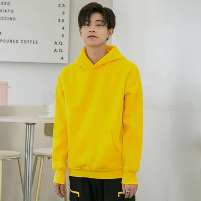 Yellow (thick) Разноцветные негабаритные мужские толстовки в стиле хип-хоп, однотонные уличные Толстовки, Толстовки Унисекс - Цвет: Yellow (thick)