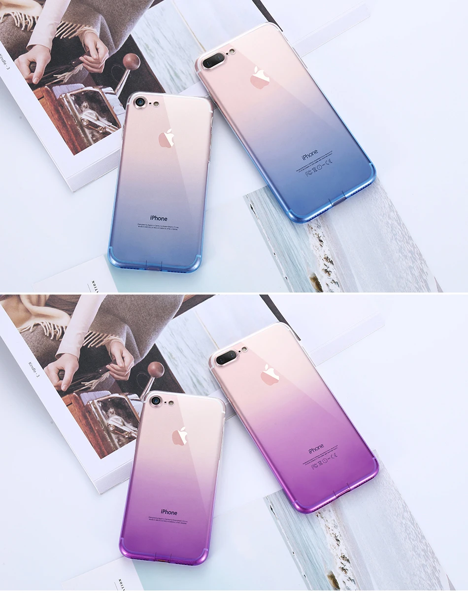 Градиентный прозрачный ТПУ Телефон чехол для IPhone 6 6S 7 8 Plus ультра тонкий прозрачный защитный чехол для IPhone X XS Max XR Fundas