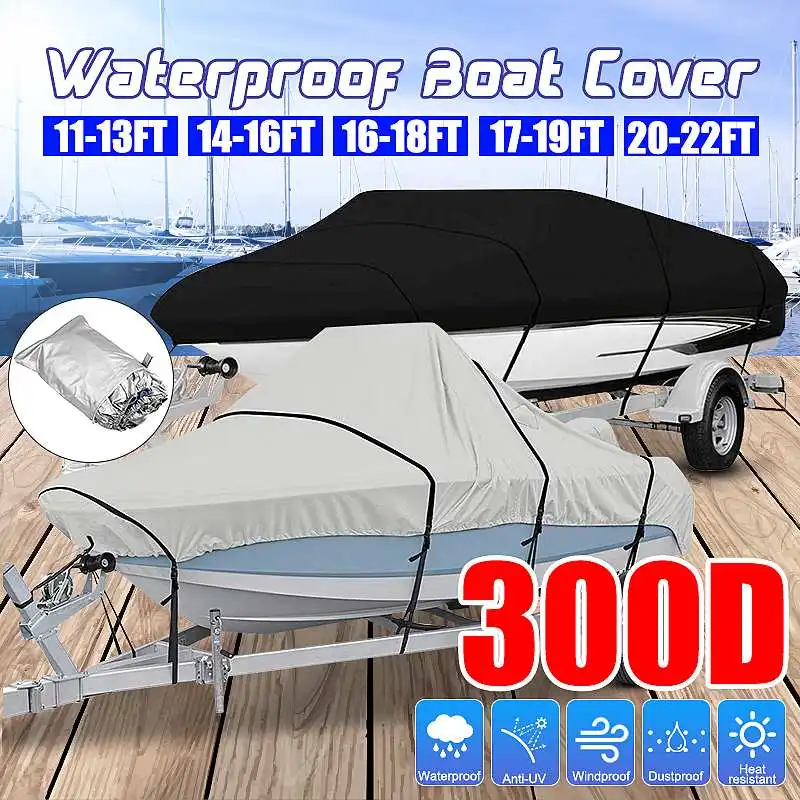 

Trailerable 300D Heavy Duty Reflective Boat Cover 210T Waterproof Marine Sunproof UV Protector Speedboat Boat Mooring Cover
