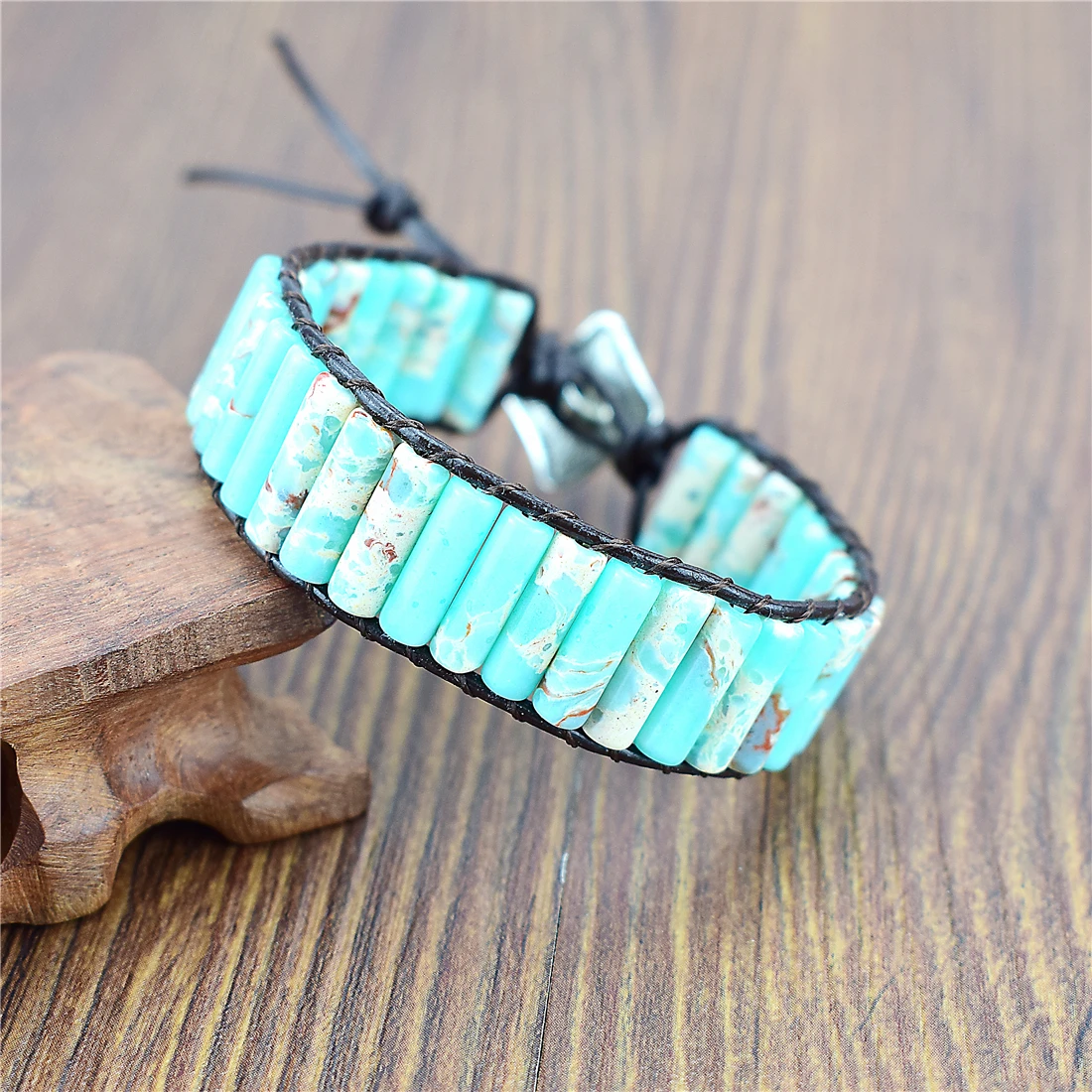 Кожаный браслет император с бусинами в форме трубок чакра женский и мужской