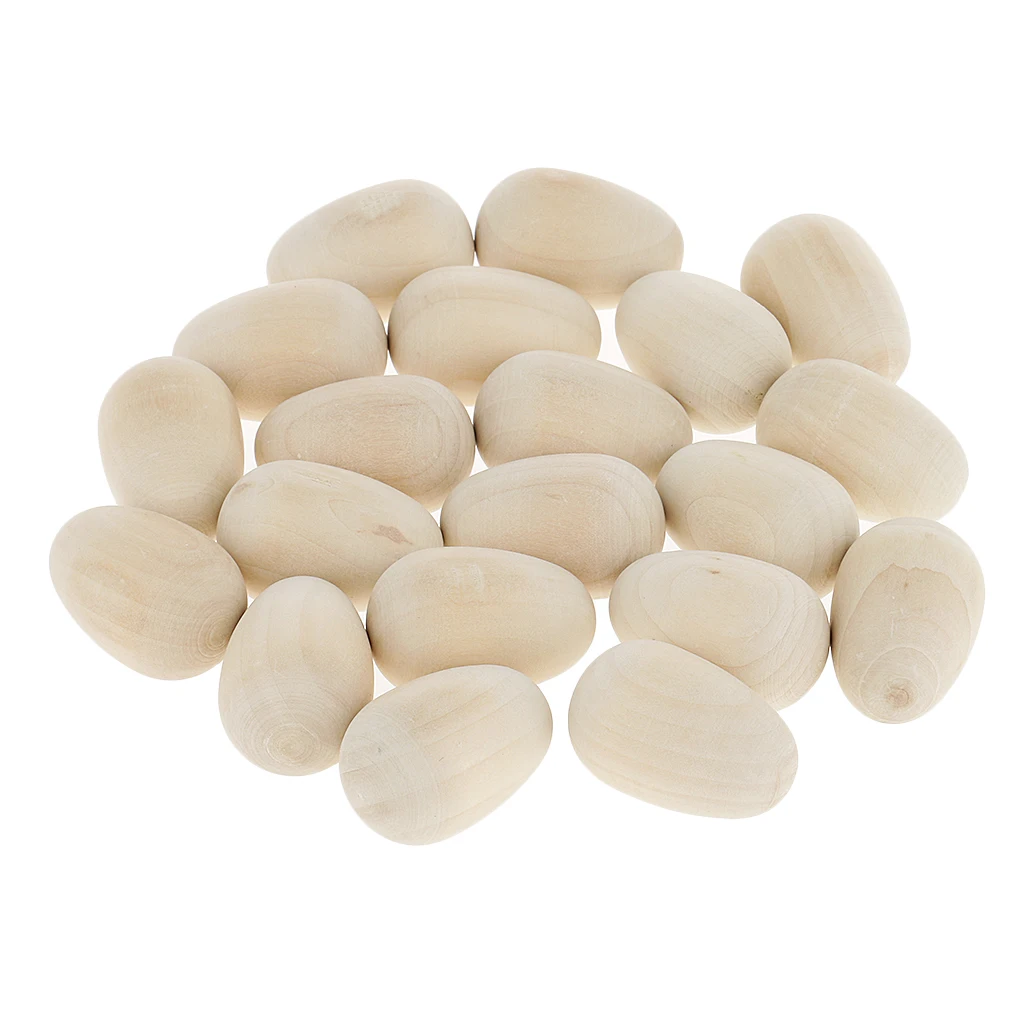 

20 Pieces Simulation Natural Unpainted Wooden Eggs 37mmx23mm DIY Hand Painted