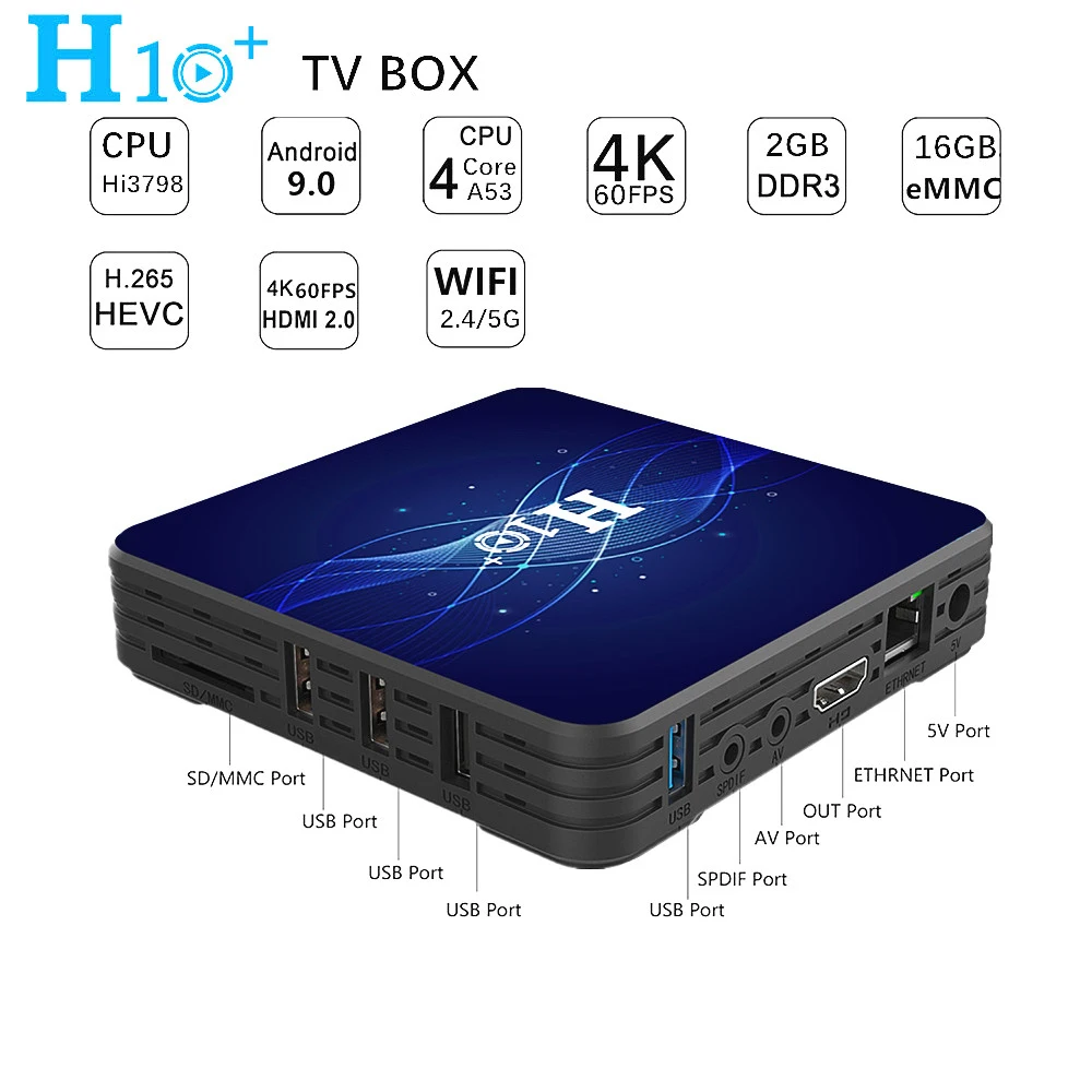 LED Display WIFI 4K Smart Media Player Android 9.0 H10+ Smart TV Box Dual Band Wifi Bluetooth 4.0 2+16G TV Box
