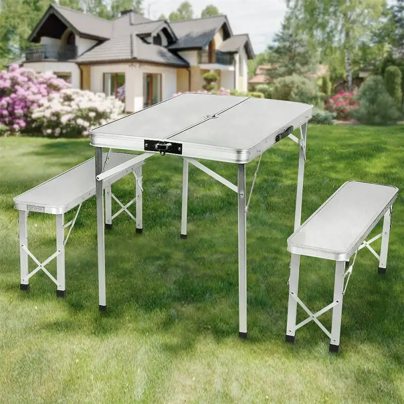 

1PCS Silvery White Brown Outdoor Tables High Quality Aluminum Alloy Folding Table And Chair Set For Camping Picnics Barbecue HWC