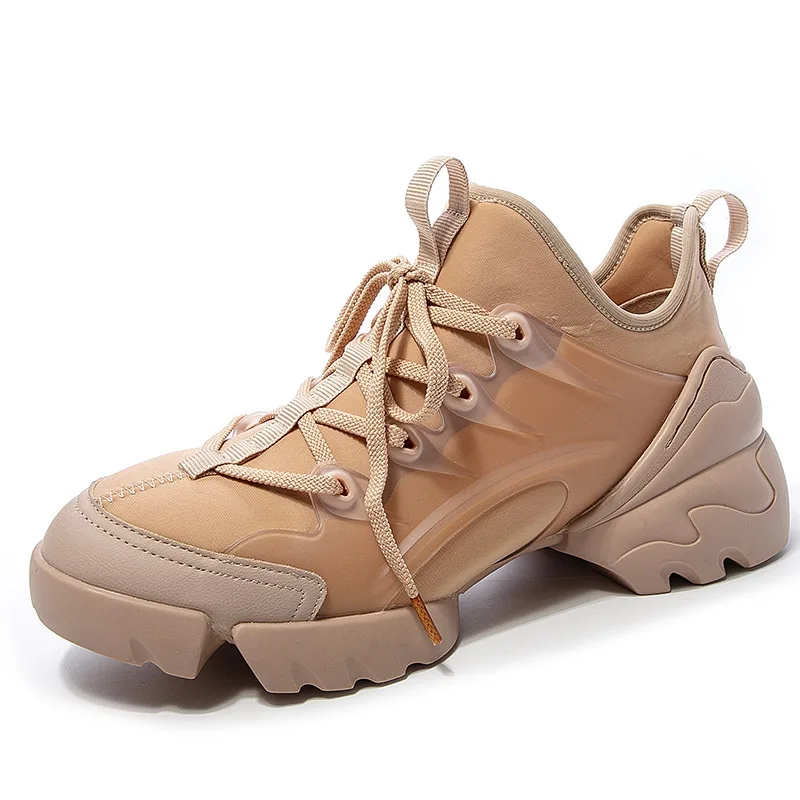 Spring and autumn thick bottom increased sports shoes female new super fire net red star models wild casual sports old shoe - Цвет: apricot