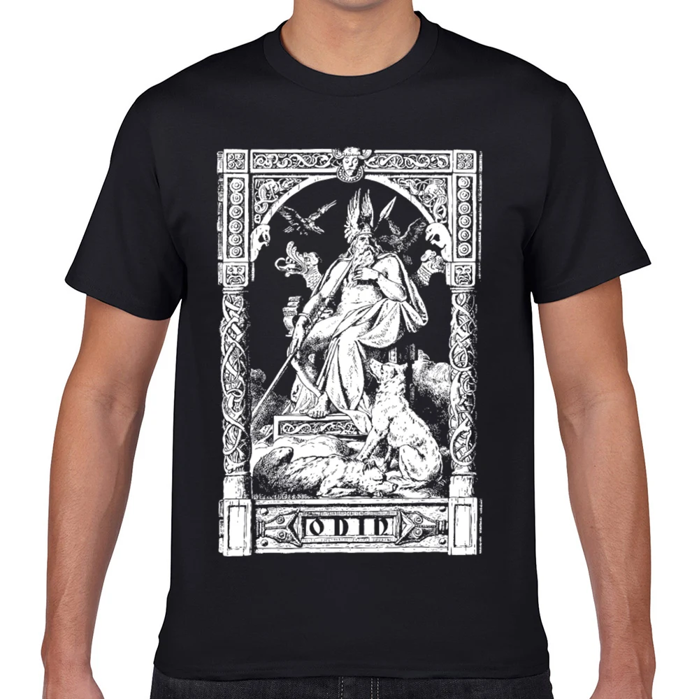 

Tops T Shirt Men odin wikinger Design Black Geek Cotton Male Tshirt