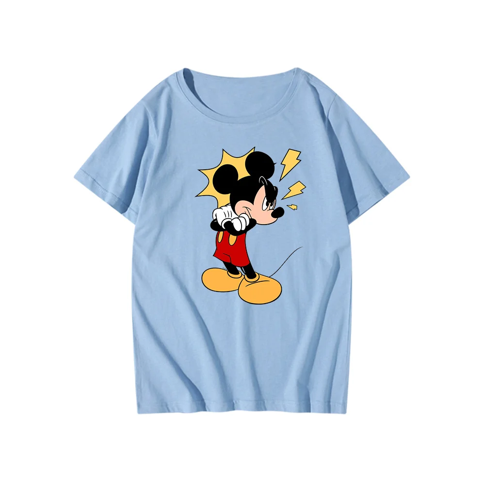 

Unhappy Mickey Mouse Cartoon Print Tshirt Disney Summer Women's T-shirt Ladies Fashion O-Neck Short Sleeve Kawaii Oversized Top