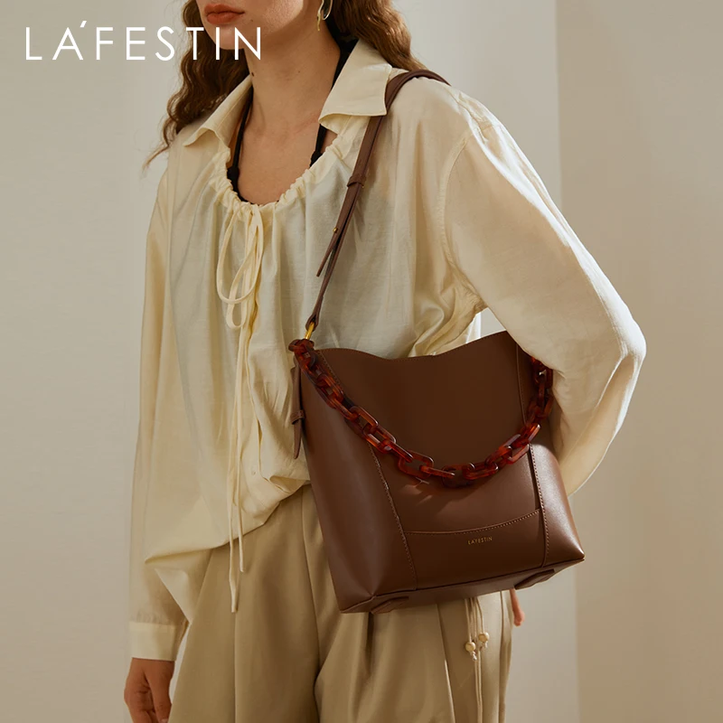 

LA FESTIN Designer Shoulder 2021 New Fashion All-match Bucket Bag Chain Underarm Crossbody Bags Large Capacity Retro Women Bag
