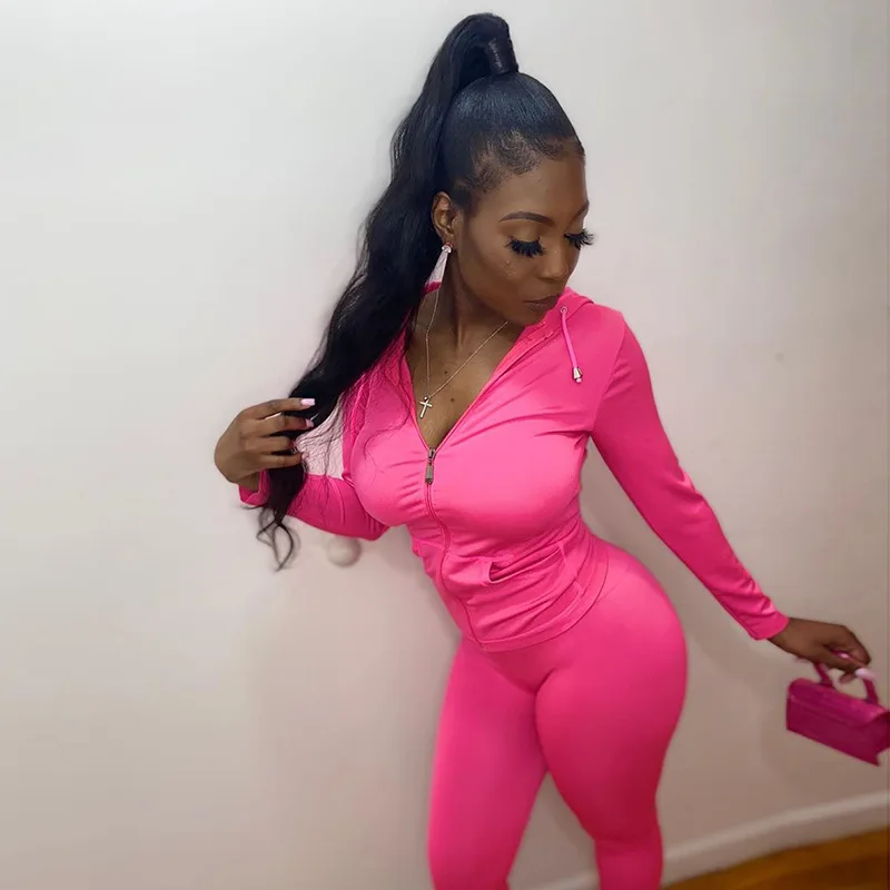 

2021 Spring and Autumn New Two-piece Women's Suit Suit Hooded Leggings Women's Sportswear Women's Running Sexy Two-piece Suit