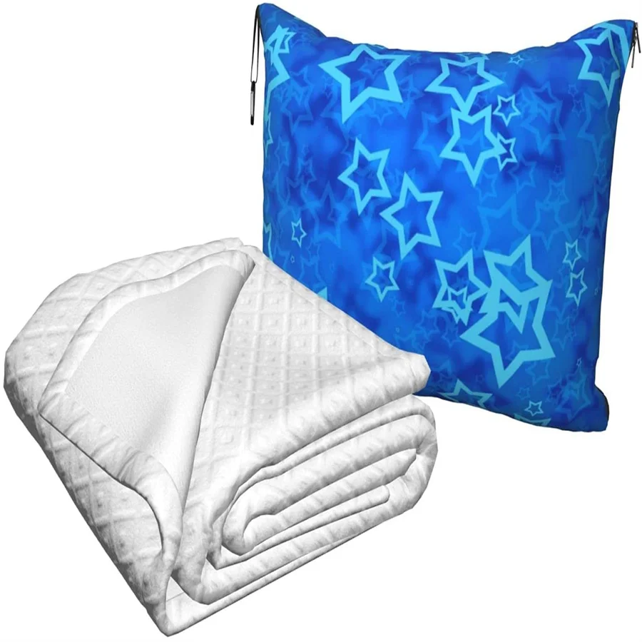barato Azul Estrelas Viagem Travesseiro Cobertor Dois-em-um Mochila Cinta E Compacto Avião Saco Cintura Suporte 60x43 Polegadas
