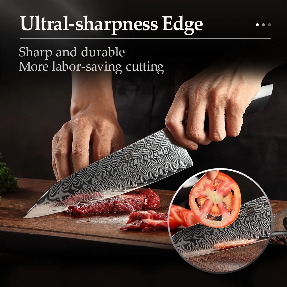 XINZUO 8.5'' in Chef Knife VG10 Damascus Steel Super Core Kitchen Strong Hardness Slicing Beef Meat Veg Cooking Tool | Дом и сад
