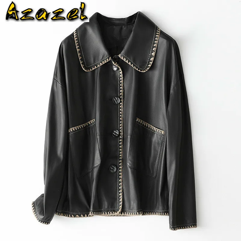 Genuine Leather Jacket Women Spring 100% Sheepskin Women Leather Jacket Black Korean Coat Couro Legitimo HQ20-YXG1980A Pph329