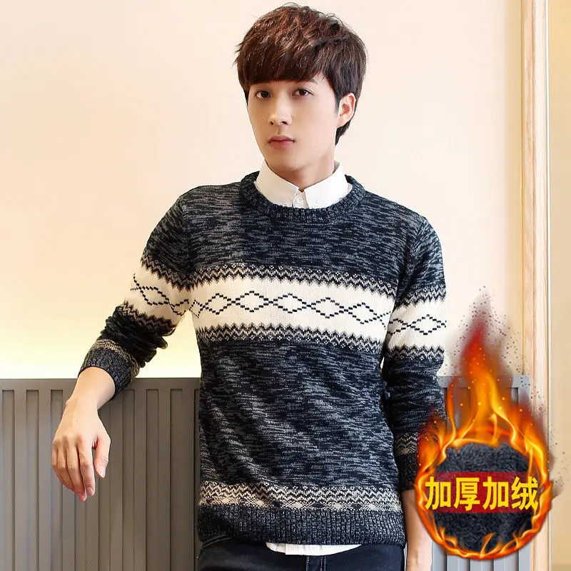 

Autumn and winter men's sweater Plush thickened men's and women's lovers' round neck sweater men's sweater