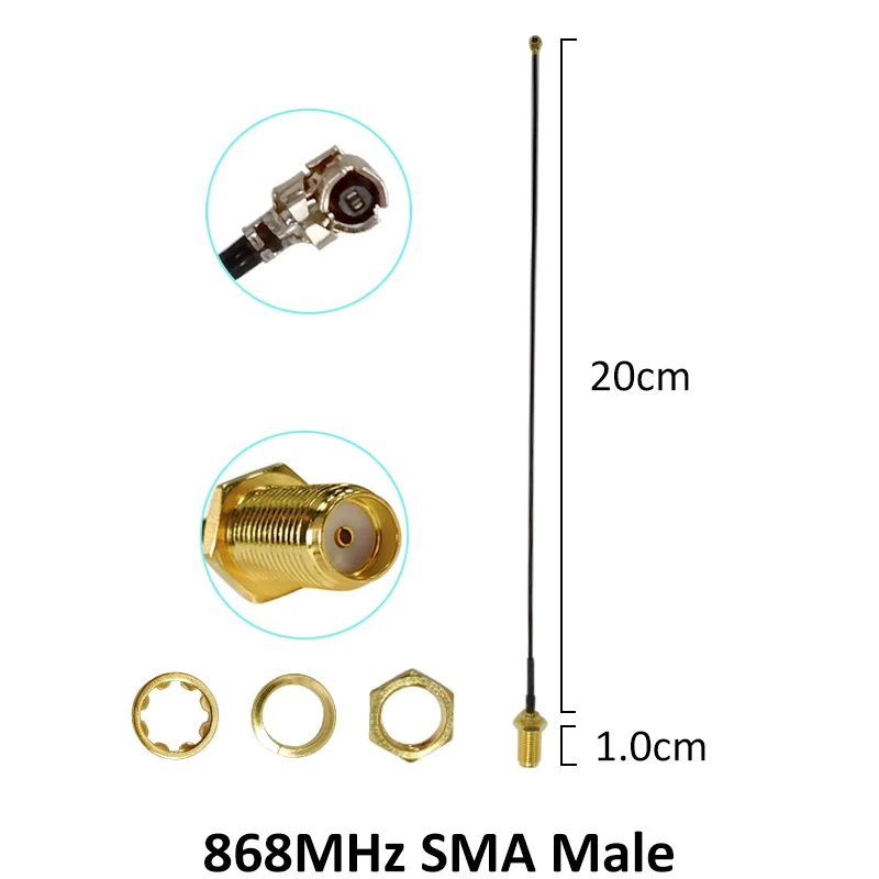 GRANDWISDOM 20pcs 868mhz antenna 3dbi sma male 915mhz lora antene module lorawan ipex 1 SMA female pigtail Extension Cable