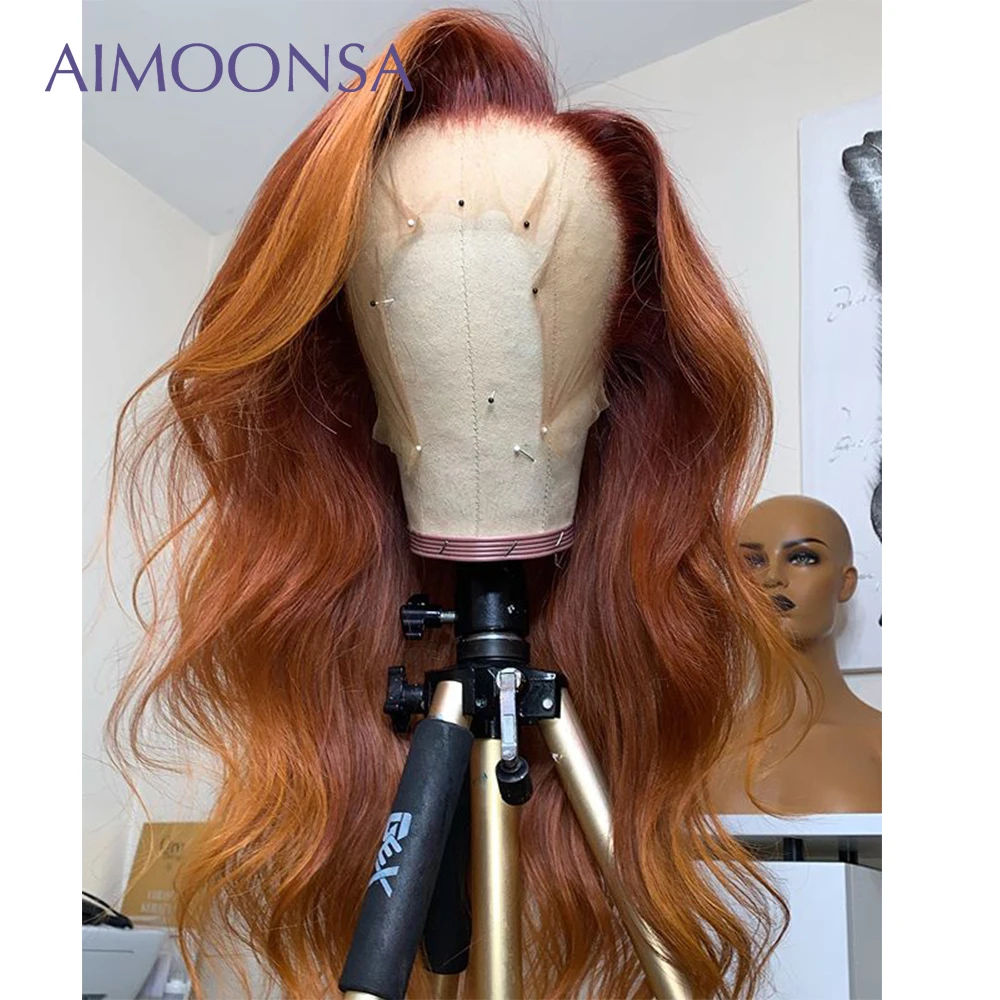 

Хайлайтер, имбирный волнистый парик, бразильские волосы 13x4, парики из человеческих волос на сетке, предварительно выщипанные для черных жен...