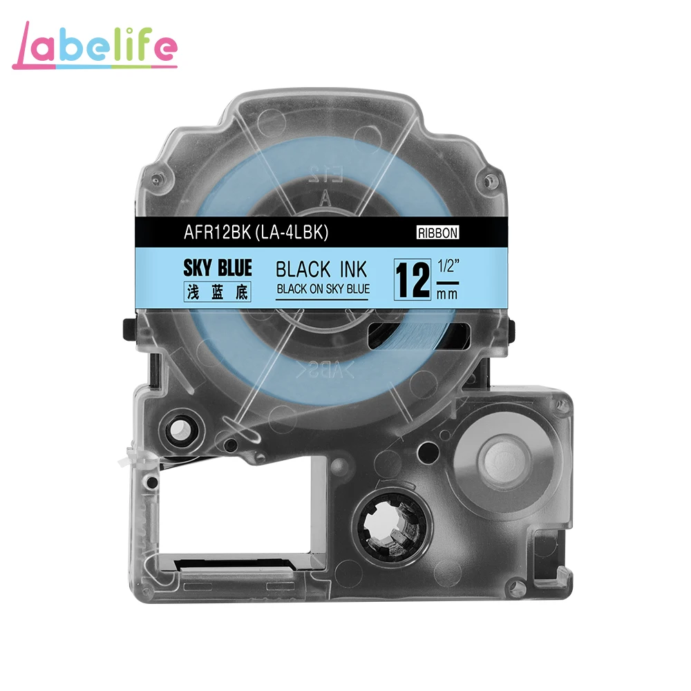 Labelife 1 шт. 12 мм KingJim LA-4LBK совместимый SFR12PK SFR12ZK для Epson/Kingjim принтер этикеток для букета, подарка, свадьбы - Цвет: Black on Sky Blue