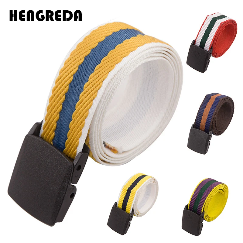 Женский и мужской ремень в полоску Модный повседневный из нейлона с пластиковой