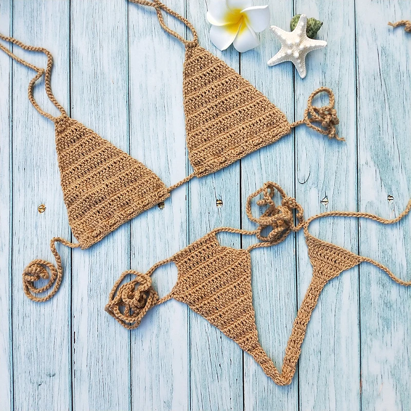 Женский комплект бикини ручной работы вязаный крючком микро купальник