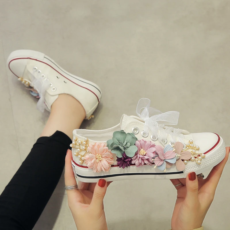 2020 женские холщовые туфли с цветами повседневные на плоской подошве