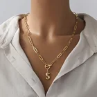 Ожерелье для женщин, с застежкой, буквами и инициалами, толстое, чокер в стиле хип-хоп, A-Z алфавит, ожерелье из золотой цепочки