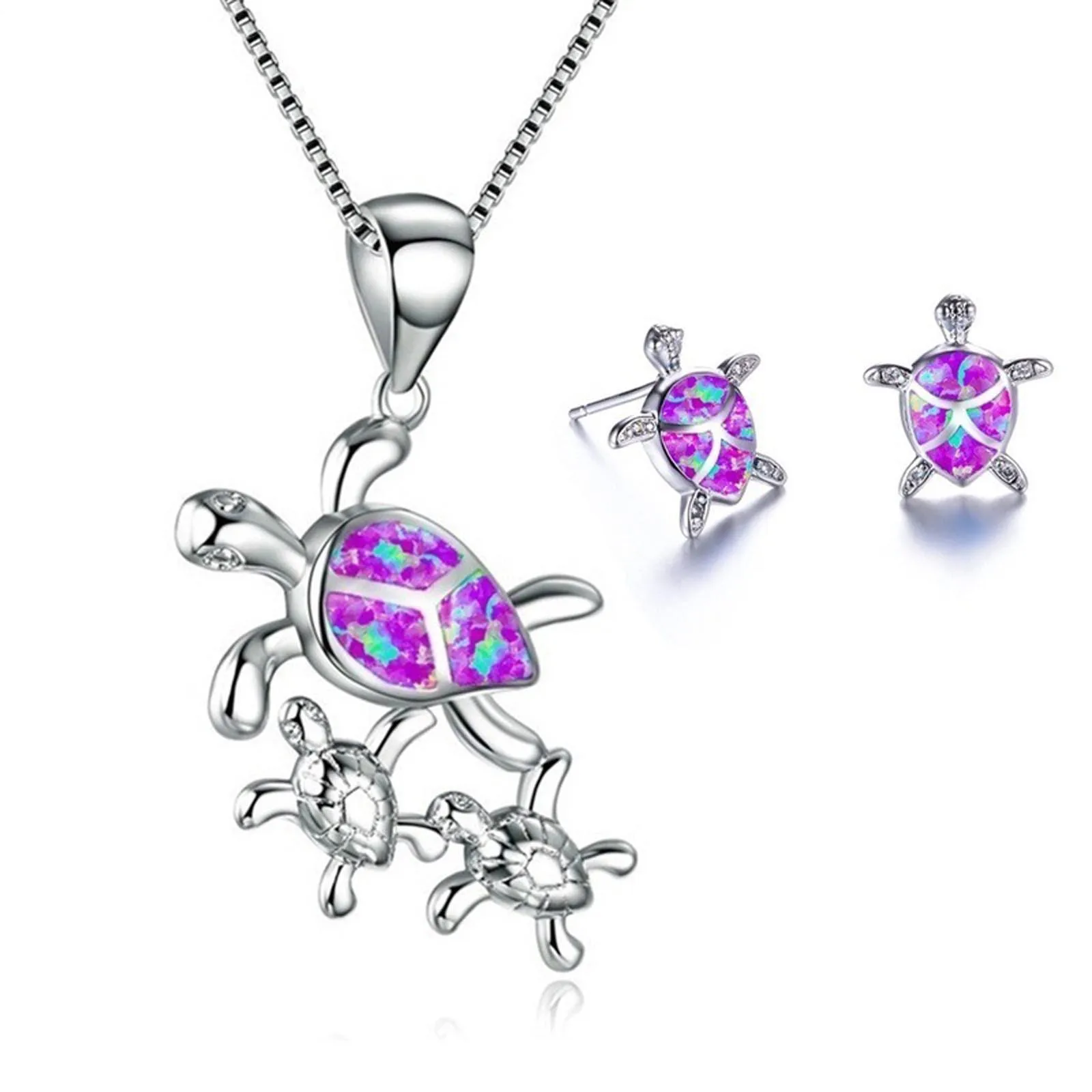 

Exquisite Opal Turtle Necklace Earrings Set For Women Fashion Crystal Pendant Necklaces Three-piece Jewelry Accessories Gifts