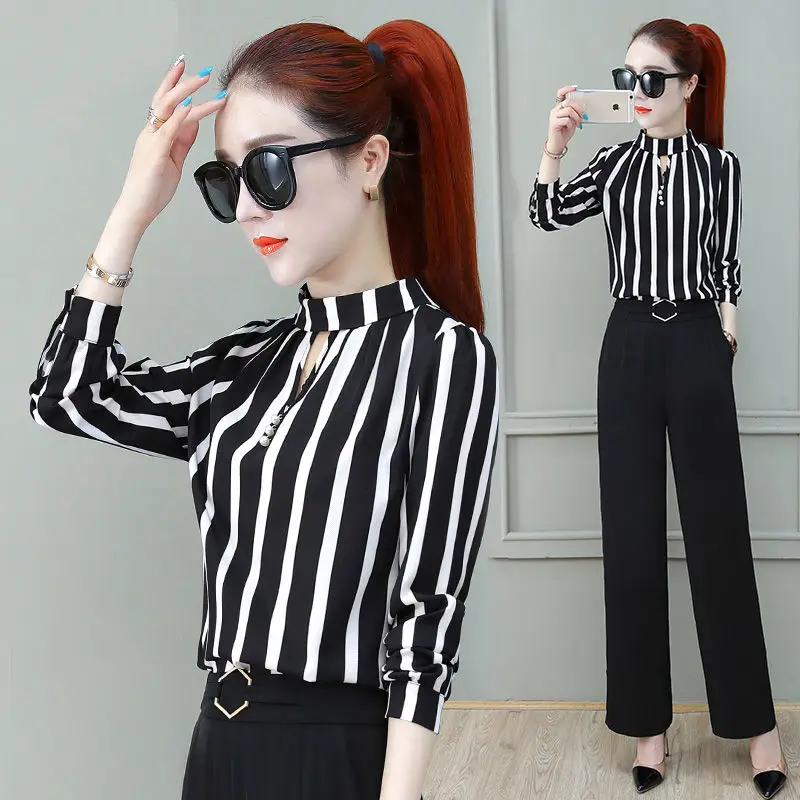 

Chiffon shirt women's long-sleeved shirt striped temperament top clothes fashion outer wear spring and autumn foreign style