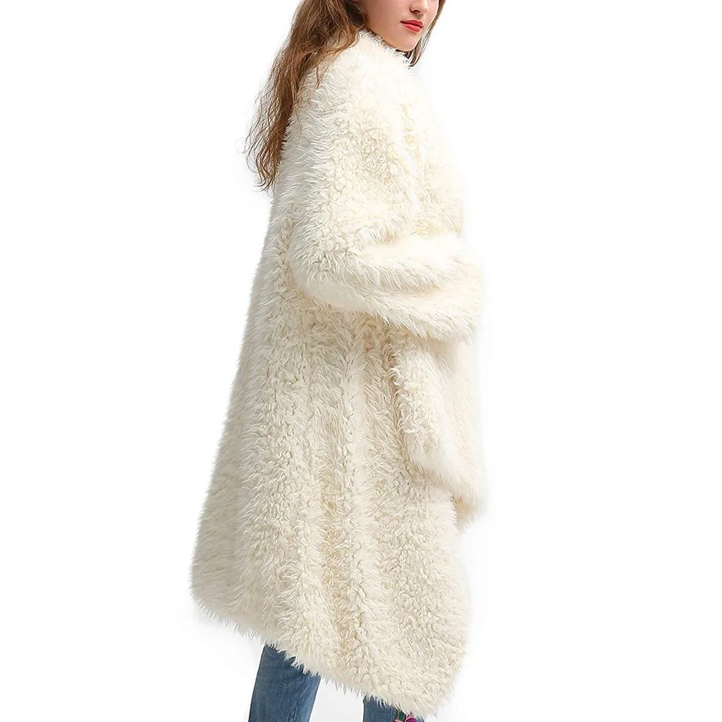 Faux Fur Coat Women Casual Long Sleeve Solid Color Open Front Cardigan Jacket Outwear Top Chaqueta Mujer bontjas Teddy | Женская одежда
