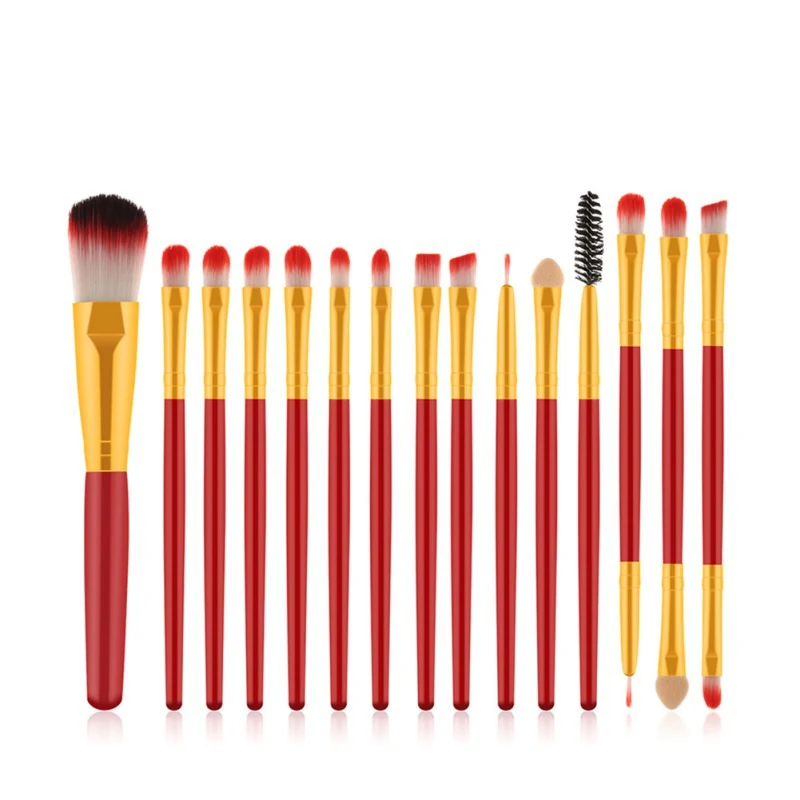15pcs gold 1 шт., контур для глаз, мягкая кисточка для макияжа, натуральная козья шерсть, тени для век, растушевка, форма пламени, инструмент для макияжа, блендер, кисть для теней для носа - Handle Color: 15pcs gold