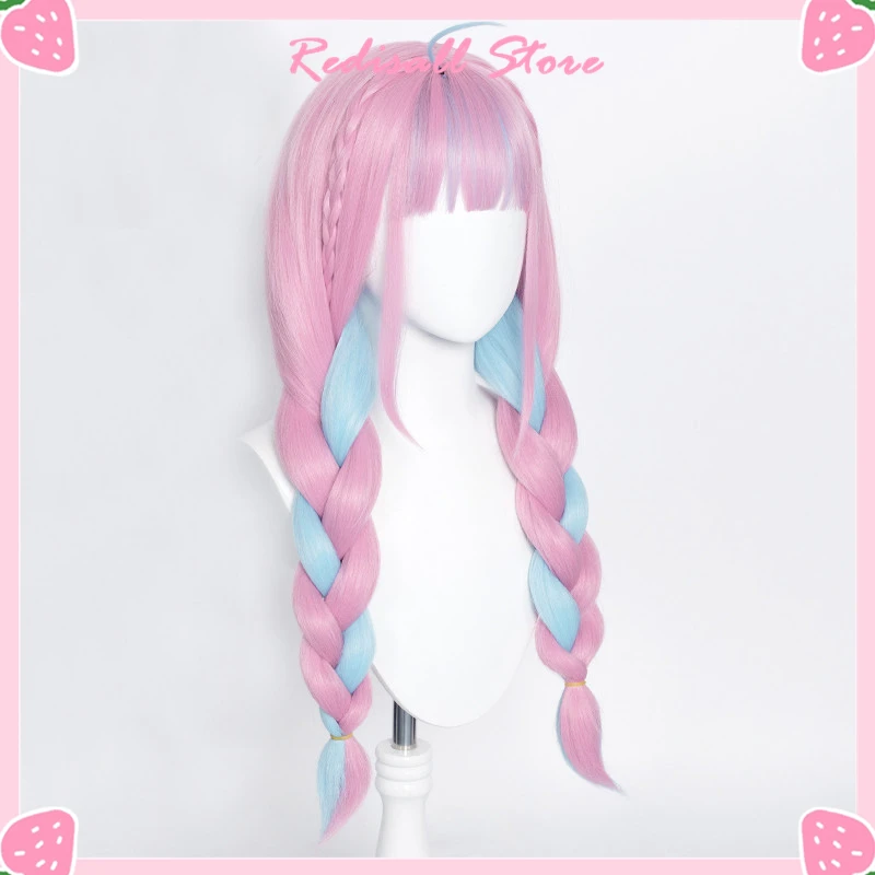 VTuber Minato Aqua парик смешанные синие Розовые косы девушки двойной хвост Youtuber Косплей