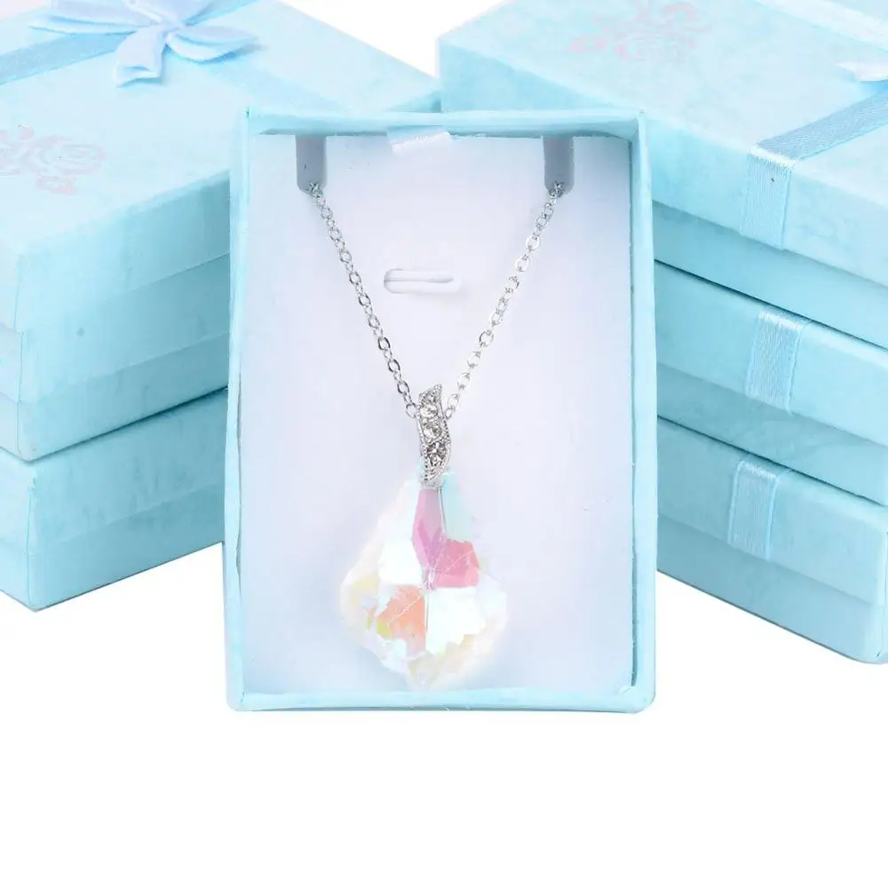 

12Pcs Jewelry Gift Box Cardboard Pendant Necklaces Display Boxes with Bowknot Rectangle Shape Mixed Color Jewelry Organizer