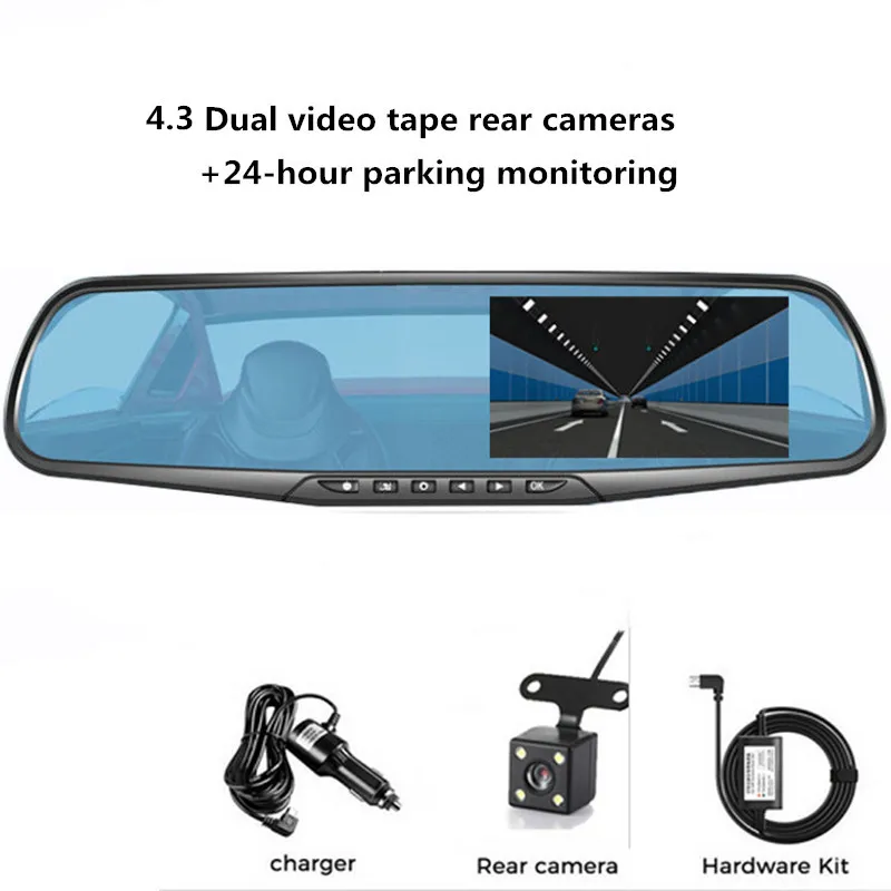 24-часовой автомобильный видеорегистратор задний вид двойной объектив 1080P 4 3