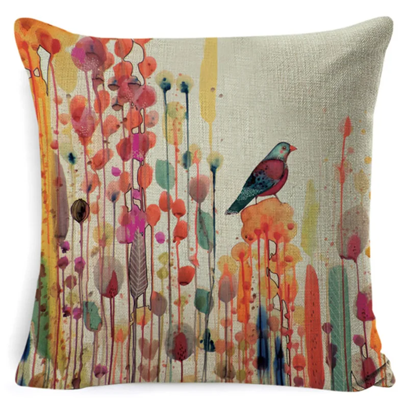 

European style oil painting linen cushion cover bird flower home textile pillow cover