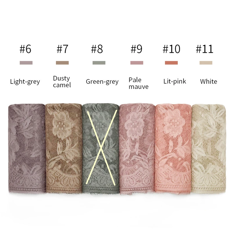 Модный кружевной однотонный шаль из вискозы мусульманский шарф хиджаб бандана 10