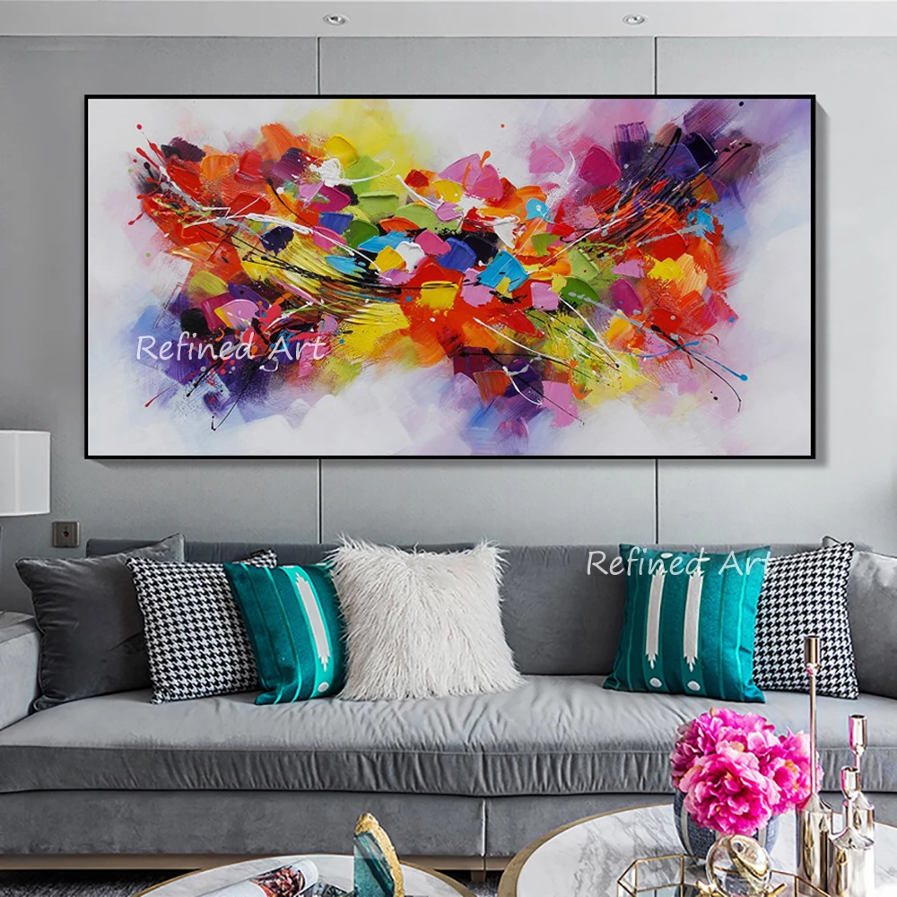 

Большая картина маслом, ручная роспись, холст, абстрактный красочный настенный Декор для дома, гостиной, искусства, спальни, украшение, карт...