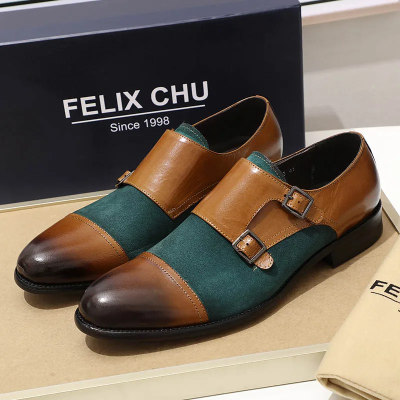 Мужские оксфорды FELIX CHU с закрытым носком; туфли из натуральной кожи и замши с двойным ремешком; современные модные модельные туфли; мужская повседневная обувь