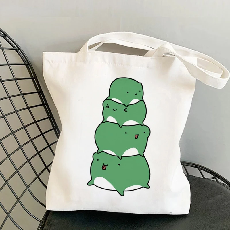

New Cartoon Cute Frog Large Capacity Reusable Shopping Bag Fashion Simple Environmental Protection Convenient Canvas Tote Bag