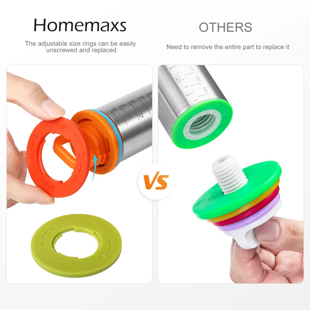 

HOMEMAXS Adjustable Stainless Steel Rolling Pin and Pastry Mat Set with 4 Removable Thickness Rings for Baking Cookie Chapati Fo