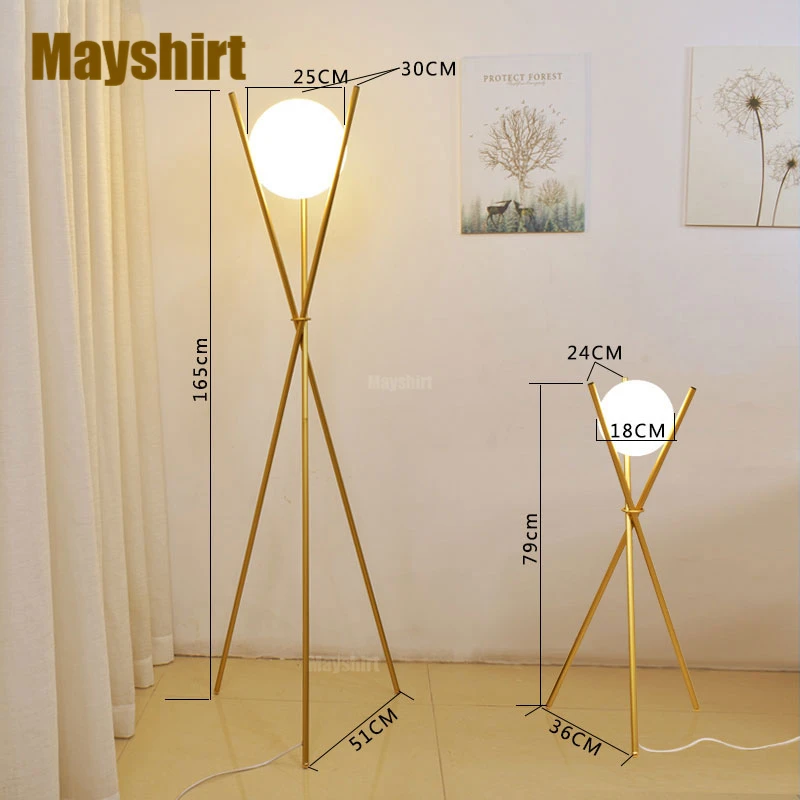 Gold Tripod Metal Floor Lamps for Living Room Modern Glass Standing Lamp Bedroom Bedside Led Tall Stand Light Fixtures Home Deco | Лампы и