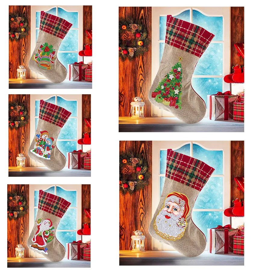 

Новинка, 5D Сделай Сам, ботинки, вышитые льняные рождественские носки, фотосумка