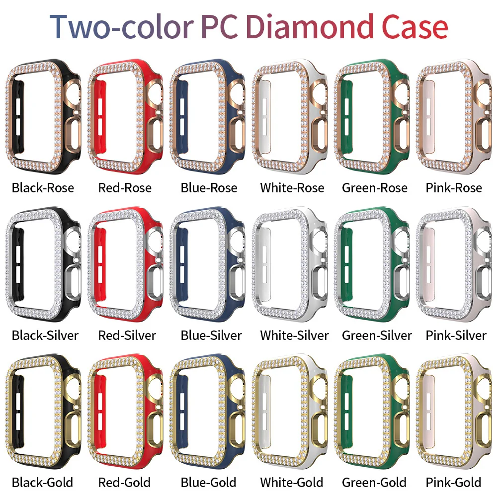 Двухцветный бриллиантовый защитный чехол для Apple Watch SE Series 6 5 4 3 Женский Жесткий