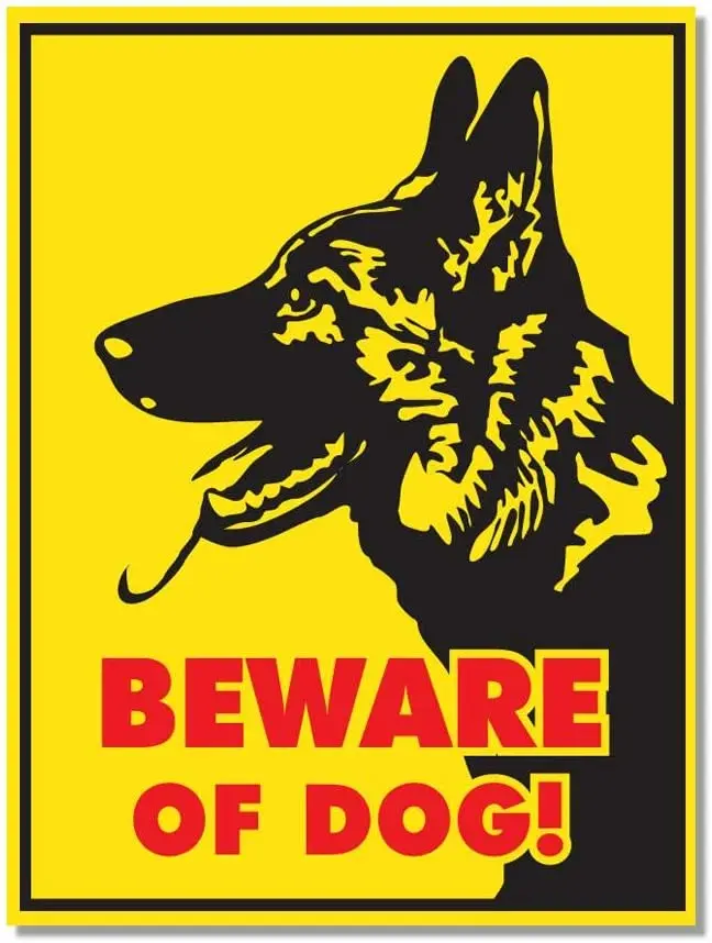 Beware of Dog Metal Sign - German Shepherd Alsatian Breed Tin Sign - Garden Gate House Warning Metal Wall Sign