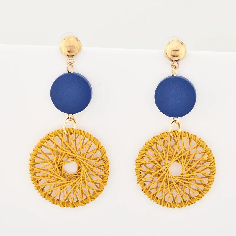 Женские Геометрические серьги корейские круглые деревянные серьги-подвески в