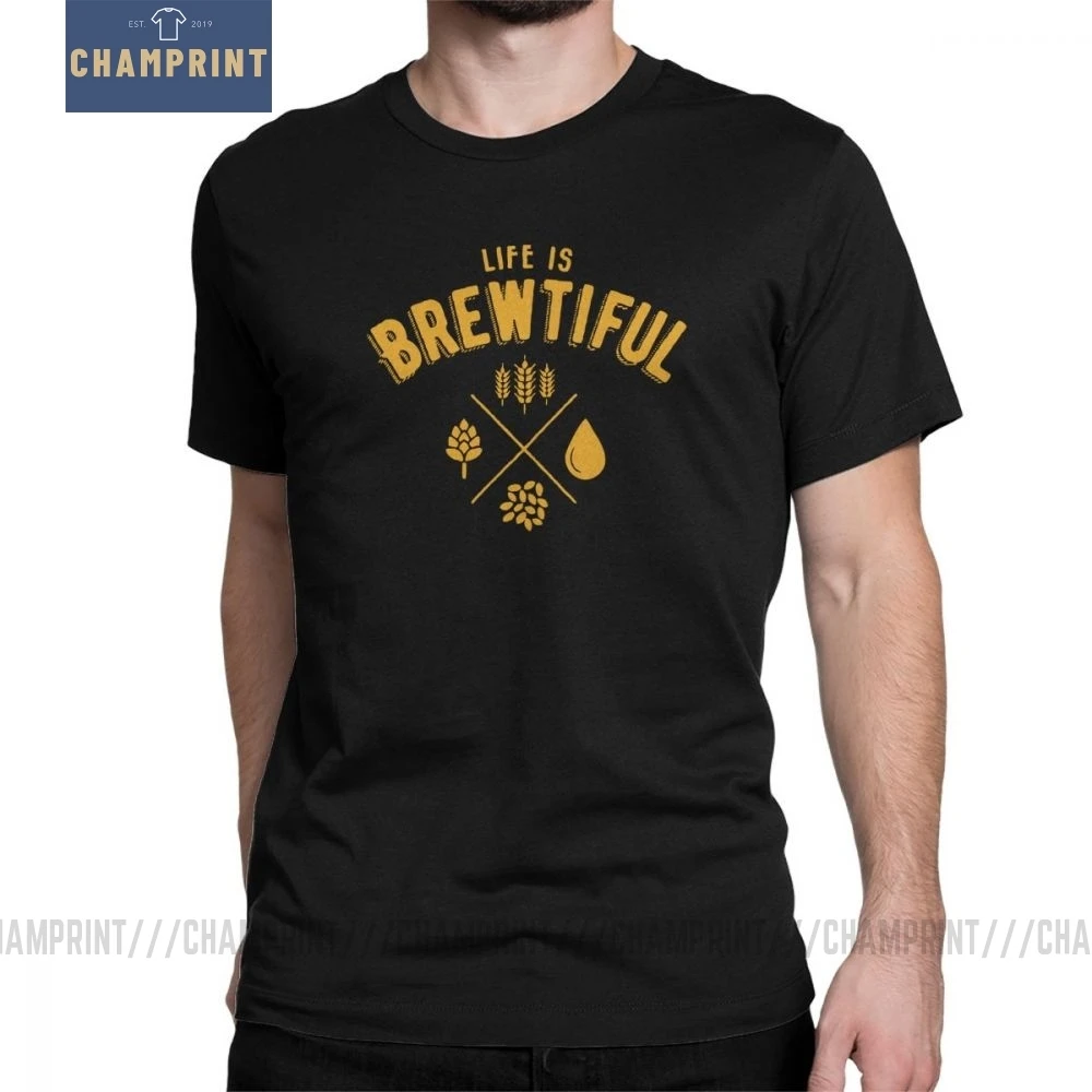 

Life Is Brewtiful Men's Beer T Shirts Bar Alcohol Ale Drink Novelty Tees Short Sleeve Round Collar T-Shirt 100% Cotton Party Top