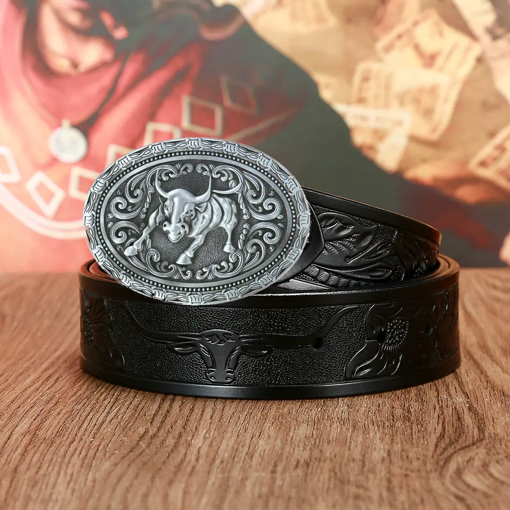 

Western Cowboy Leather Belt Zinc Alloy Yearning for Free Attitude Buckle Men's Birthday Party Gift