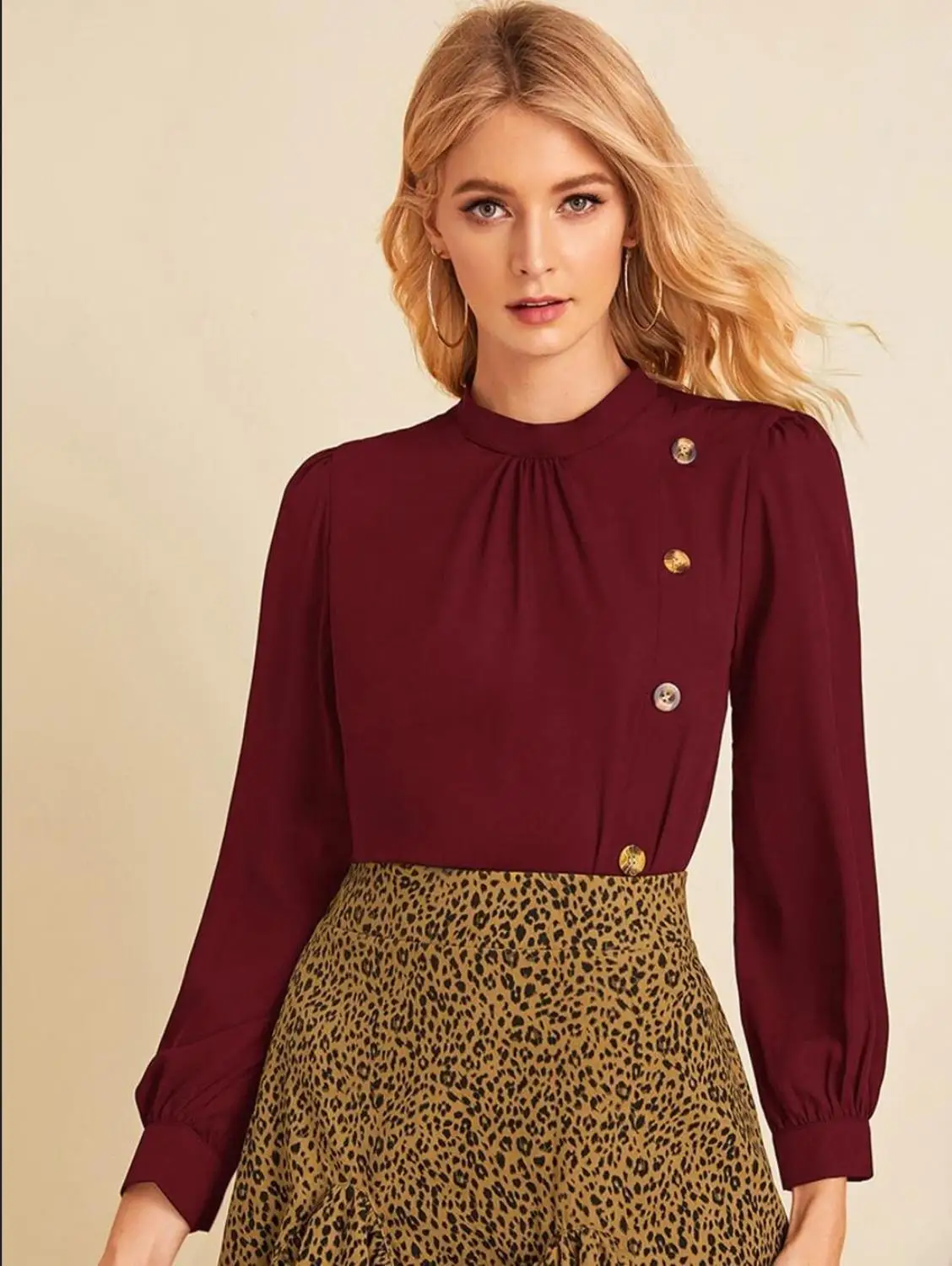 

Женская рубашка с маленьким воротником Linglewei, новая весенне-летняя рубашка с декоративными пуговицами и длинными рукавами