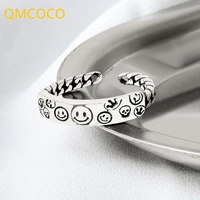 qmcoco silver color rings for women smile face trendy fine jewelry design open adjustable rings party gifts finger accessories